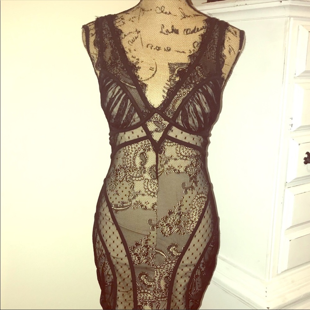 Bebe  Black Lace And nude dress - Picture 7 of 14